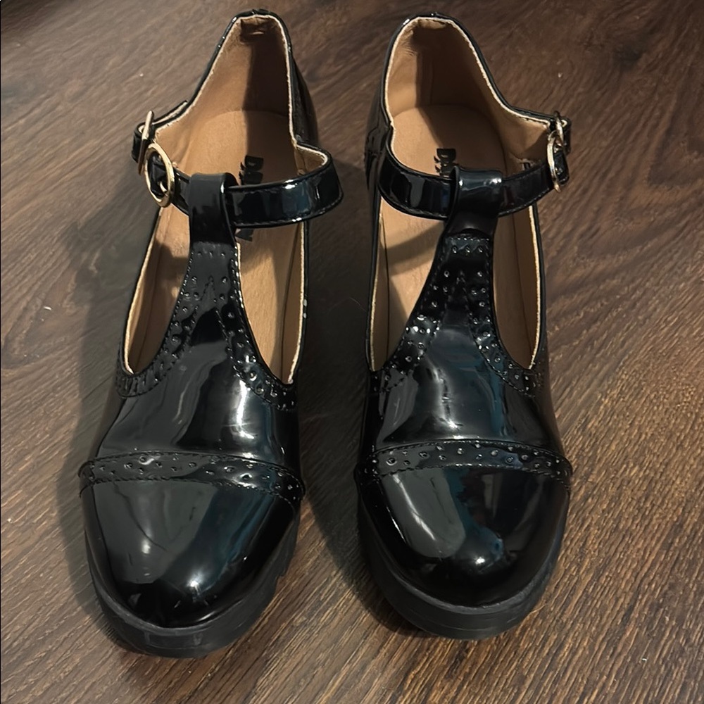 Demonia Black Heels with T-Strap Design